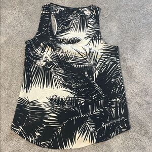 Theory 100% Silk Black and White Palm-Print Racerback Tank